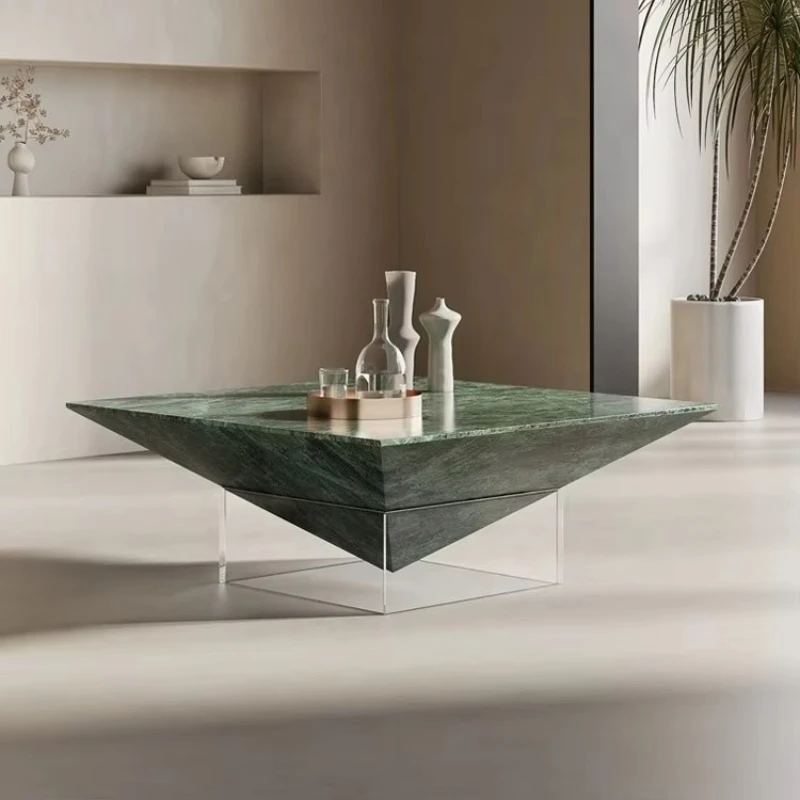 

Modern simple acrylic coffee table transparent floating natural marble base coffee table center table