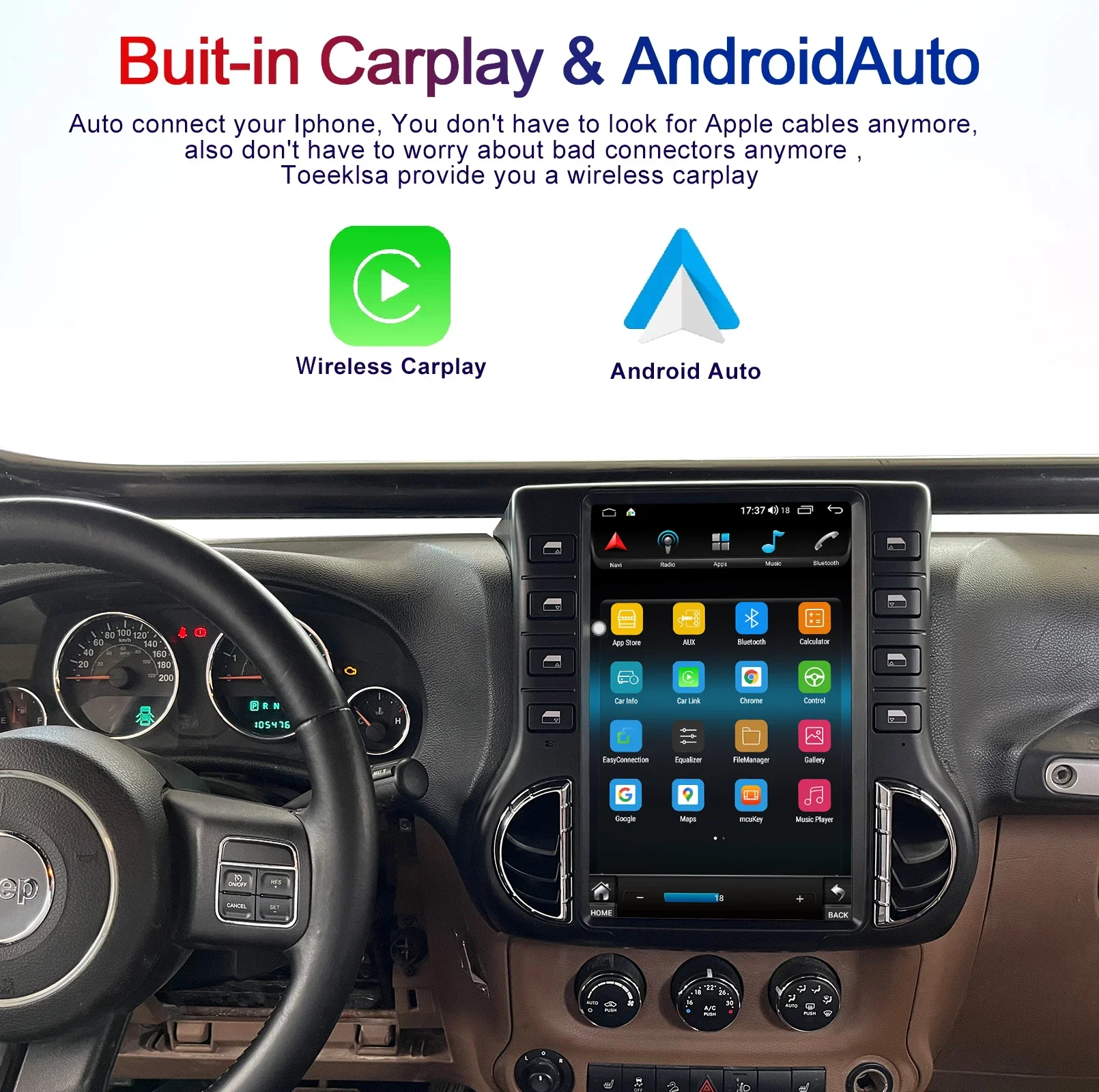 

Navihua AutoRadio Stereo Radio Android Vertical Screen GPS Navigation Car DVD Player Carplay forJeep Wrangler JK 2015 2018