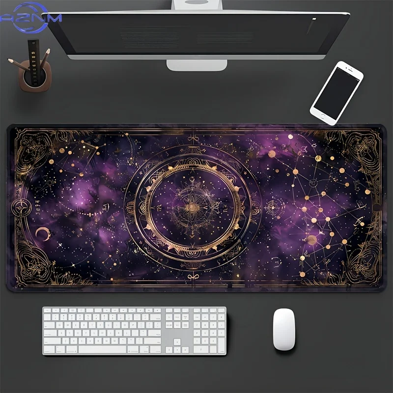 Charming Oversized Purple Card Moon and Stars Gaming Mouse Pads, Anti-slip Durable Table Pad, Suitable for Gamers and Office Use