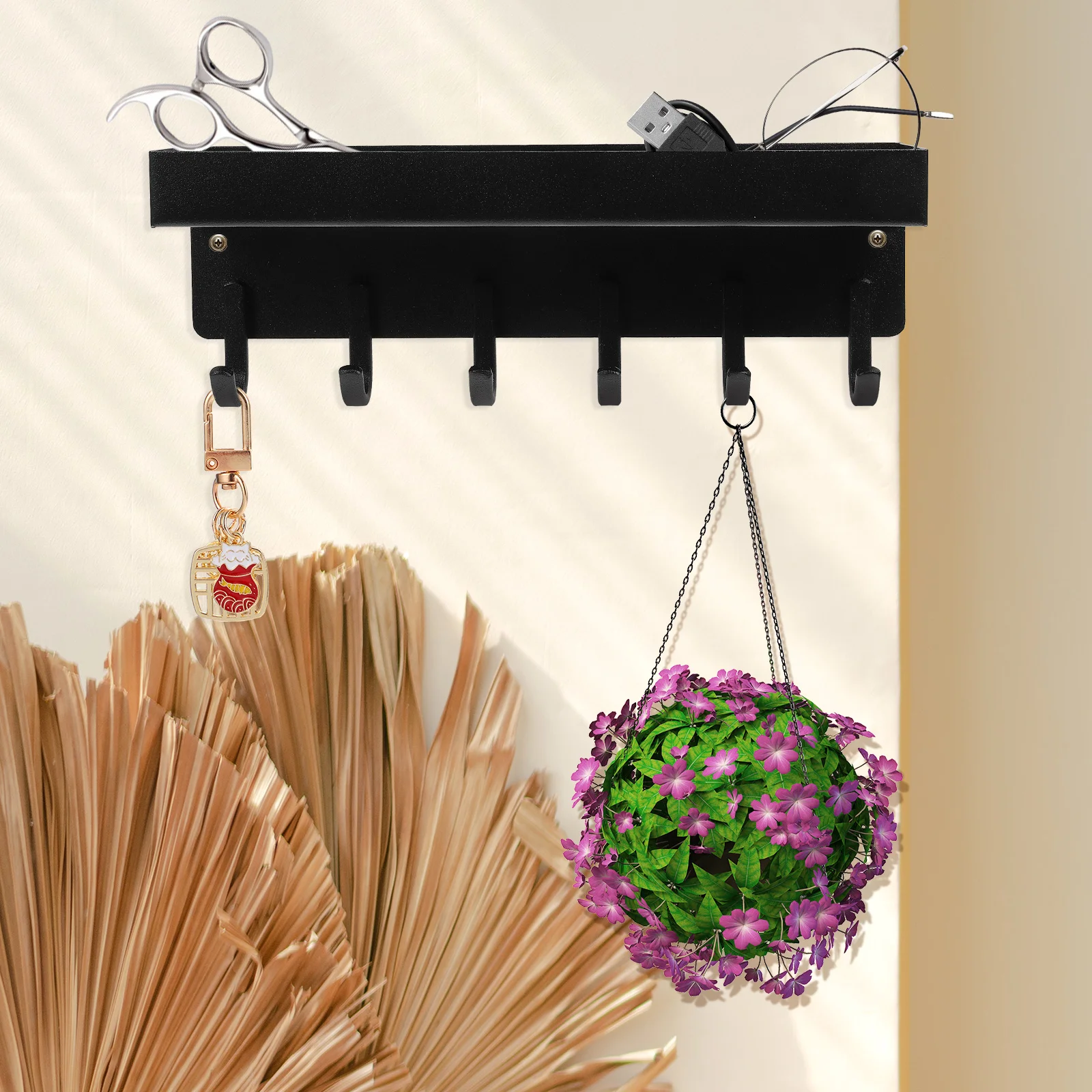 

Magnetic Wall Mount 6 Hooks Black Storage Rack for Kitchen Fridge Spice ganizer Metal Surface Hanging Shelf Storage Solution