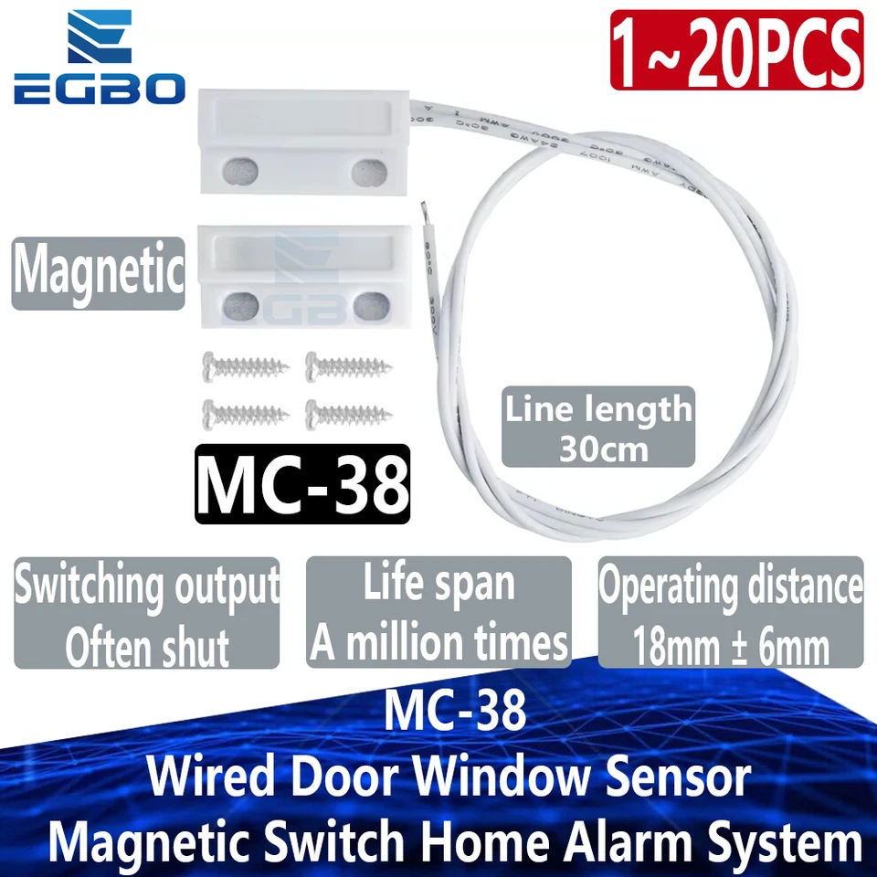 1~20PCS EGBO MC-38 MC38 Wired Door Window Sensor 30mm Wire
