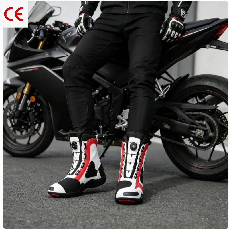 

Motorcycle Protective Leather Boots Men Casual Riding Shoes Non Slip Rubber Sole Durable Outdoor Moto Daily Road Riding Footwear