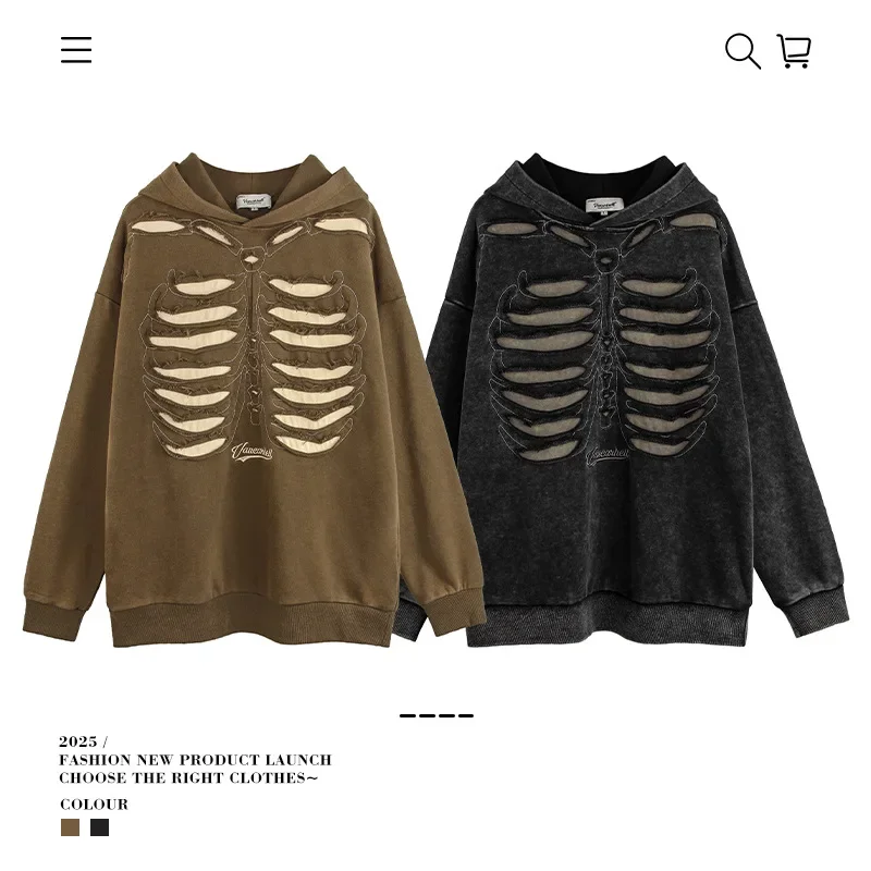 Autumn Winter New Fashion Men's Solid Color Loose Simple Basic Hole Patched Casual Trendy Daily Hooded Sweatshirts Male Hoodies