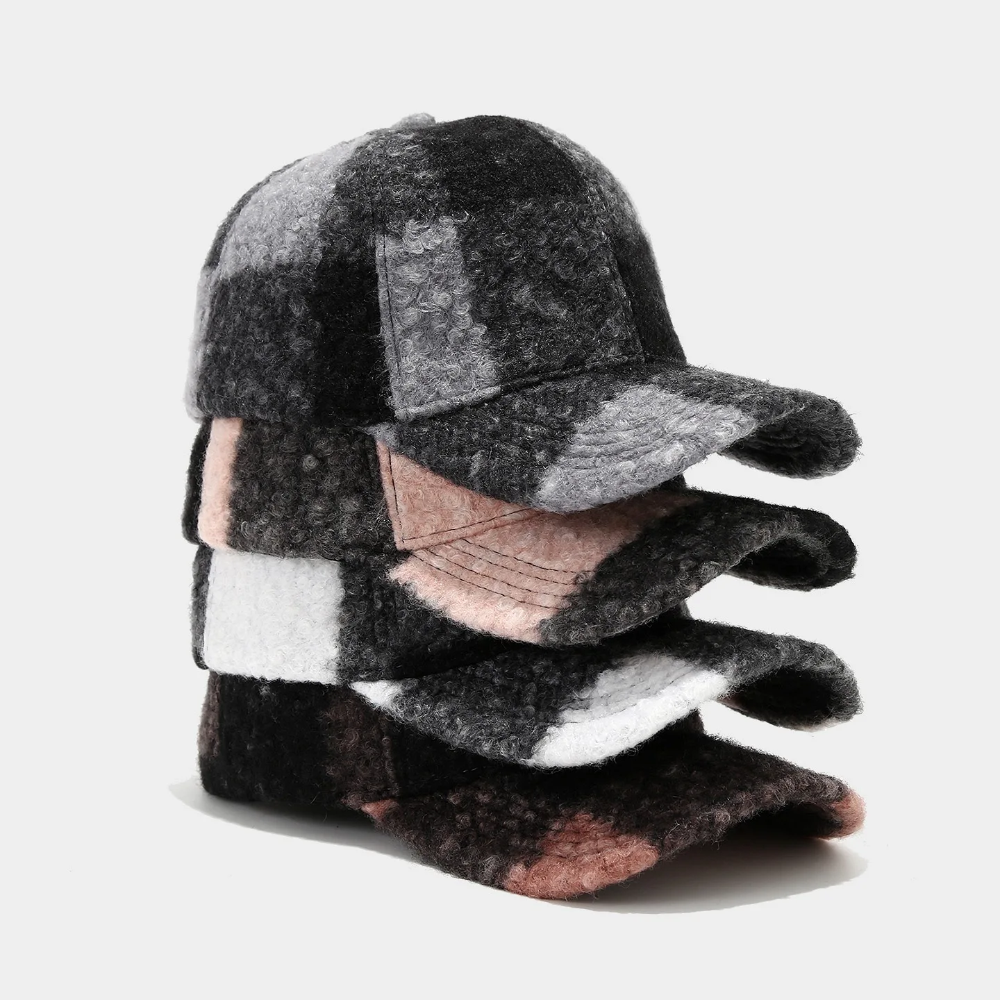 

Autumn Winter Color Blocked Plaid Pattern Baseball Cap New Classic Thicken Versatile Peaked Hat Windproof Warm Visor Caps