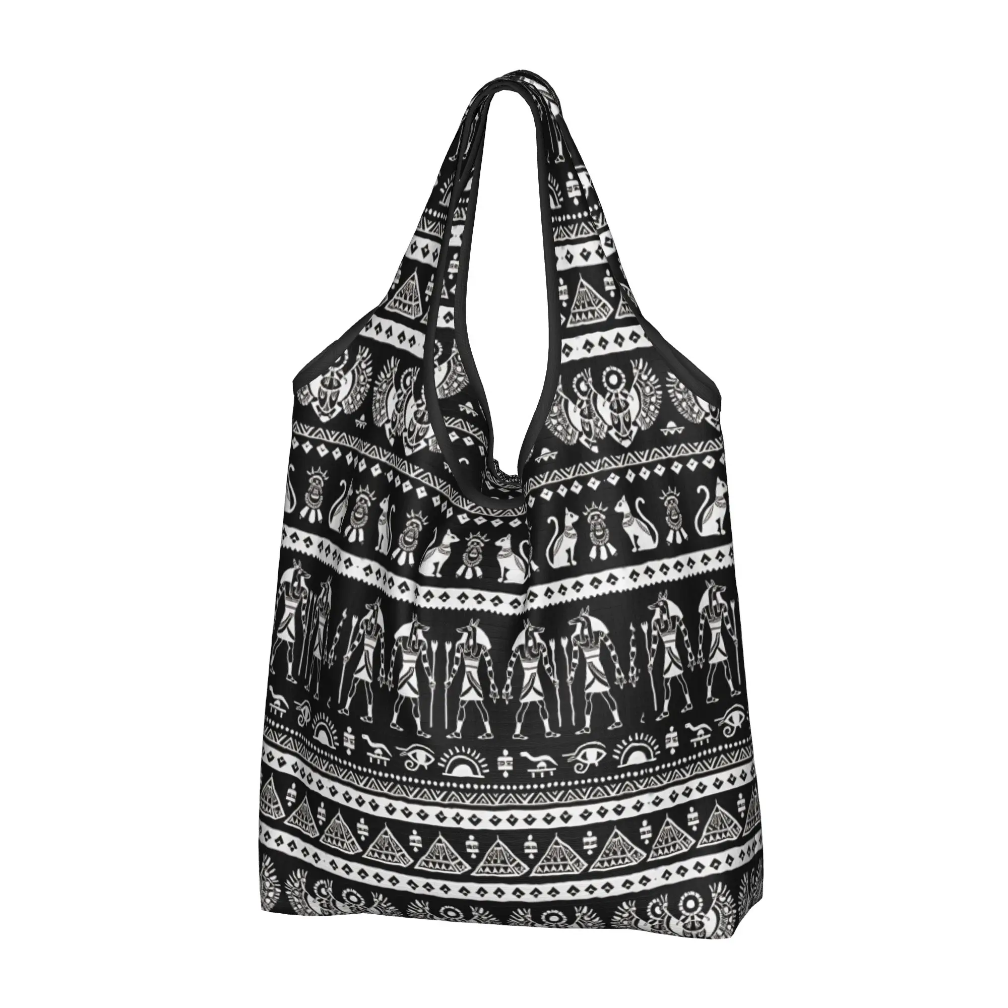 Recycling Egyptian Bastet Anubis Eye of Horus Shopping Bag Women Tote Bag Portable Uraeus Hieroglyphs Groceries Shopper Bags