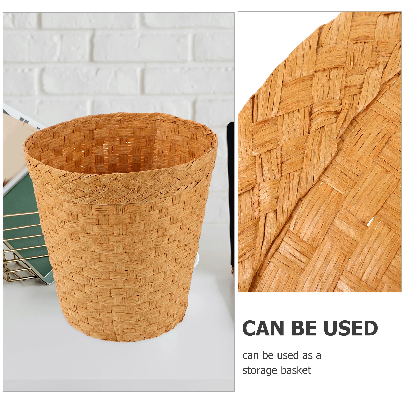 Rattan Handwoven Trash Can Wicker Basket Laundry Litter Home Storage Baskets Versatile Wastebasket Office