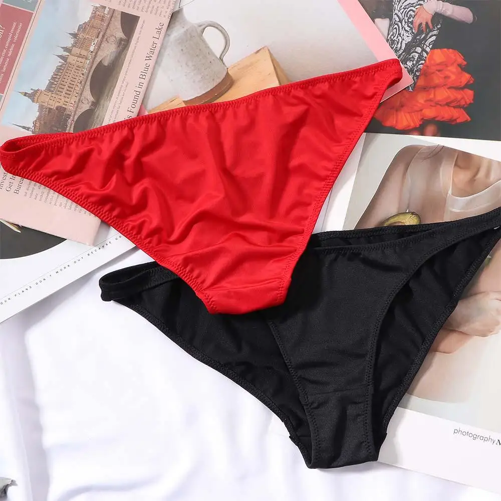 Men Soft Women Unisex Low Waist Ladies Panties Solid Color Milk Silk Triangle Thong