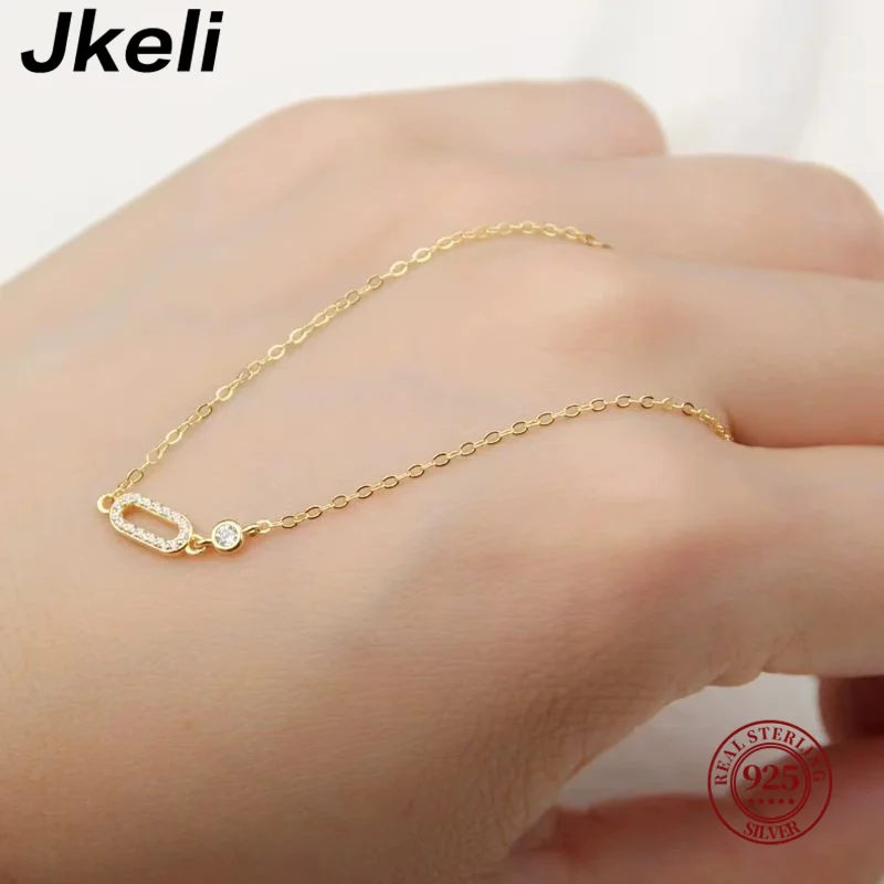 Jkeli S925 Sterling Silver Bracelet Plated 14K Full Zircon Geometric Long Shape Elegantly Thin Luxury Hand Jewelry