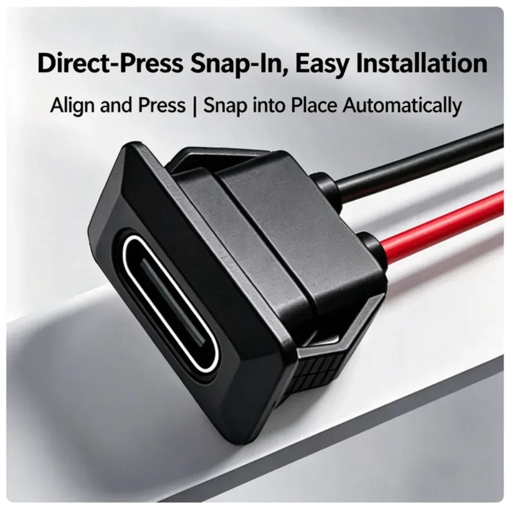 10-1PCS USB Type-C To 2Pin Connector Snap-in Waterproof Socket Charger with Female Socket Speed Jack Charging Port Digital Cable - view 4