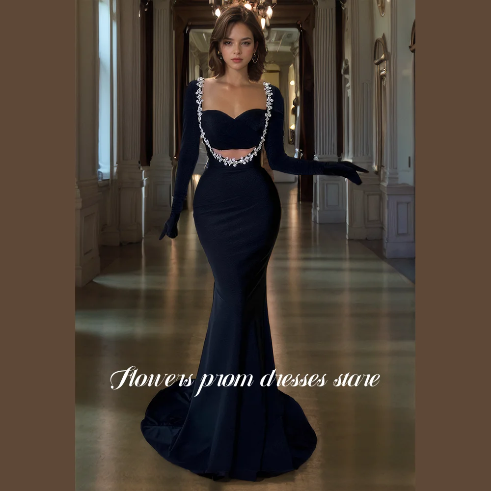 

Flowers Prom Mermaid Party Dress Beaded Evening Dress Long Sleeves Prom Dress Sweetheart vestidos de fiesta