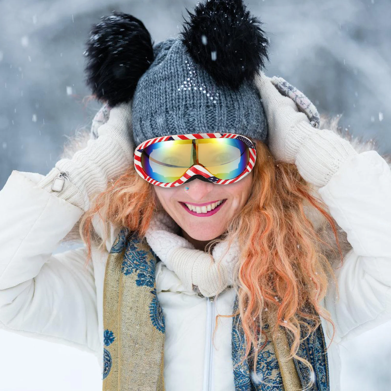 Óculos de proteção para motocicleta, óculos para ciclismo, neve, lente vermelha, bandeira, à prova de vento, equitação, bicicleta, montanhismo, esportes ao ar livre