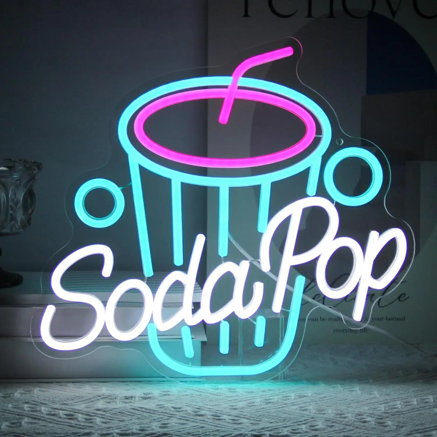 Soda Pop Neon Sign Drink Neon Light Dimmable Beverage Cup LED Sign Wall Business Sign Cocktail Restaurant Dessert Shop Bar Decor