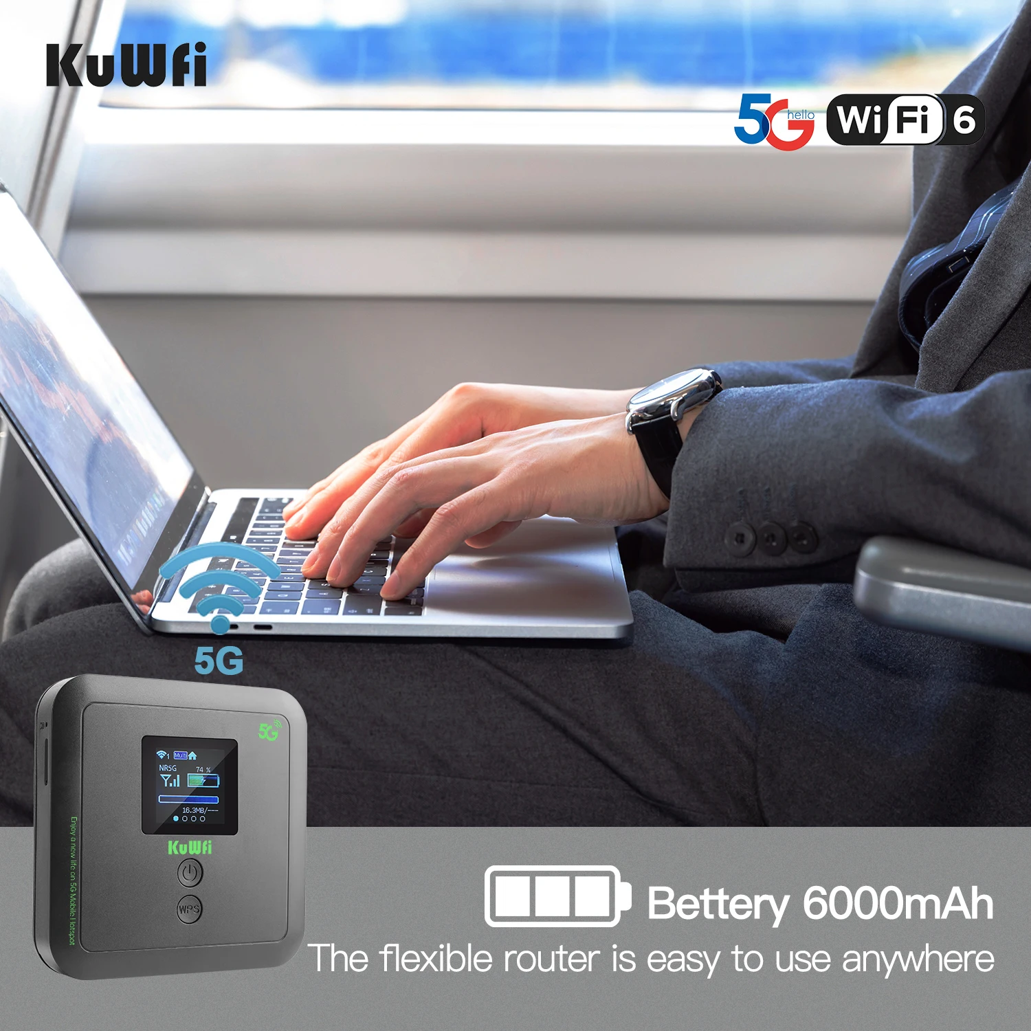 KuWfi 6000mAh 5G enrutador Wifi móvil AX1800 Mini punto de acceso Wifi de bolsillo portátil inalámbrico para exteriores con ranura para tarjeta Sim