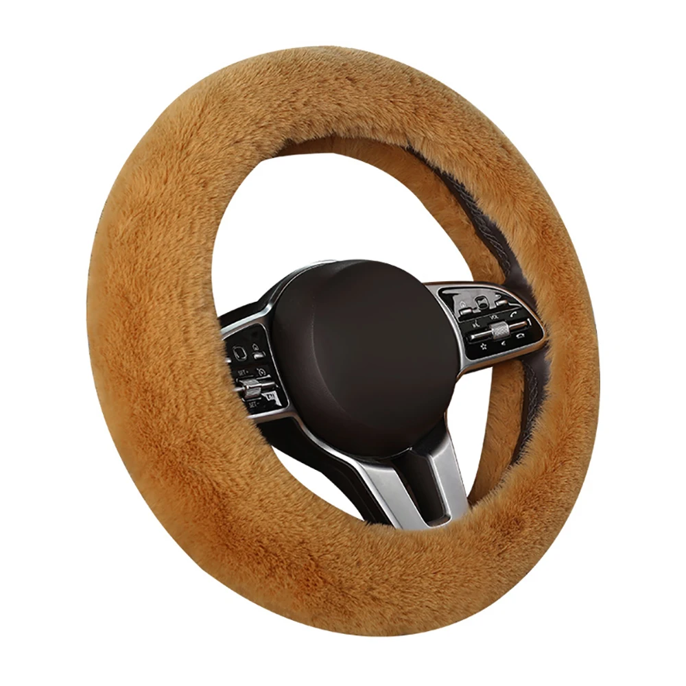 Winter Universal Car Steering Wheel Cover  Natural Fur Elastic Plush Cover For 38cm Diameter Steering Wheel Car Accessories