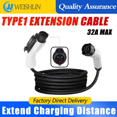 Type1 32A 7KW 2M/5M/10M Charging Extension J1772 EV Cable Cord Extend Lengthen Cable Electric Vehicle Car Connector