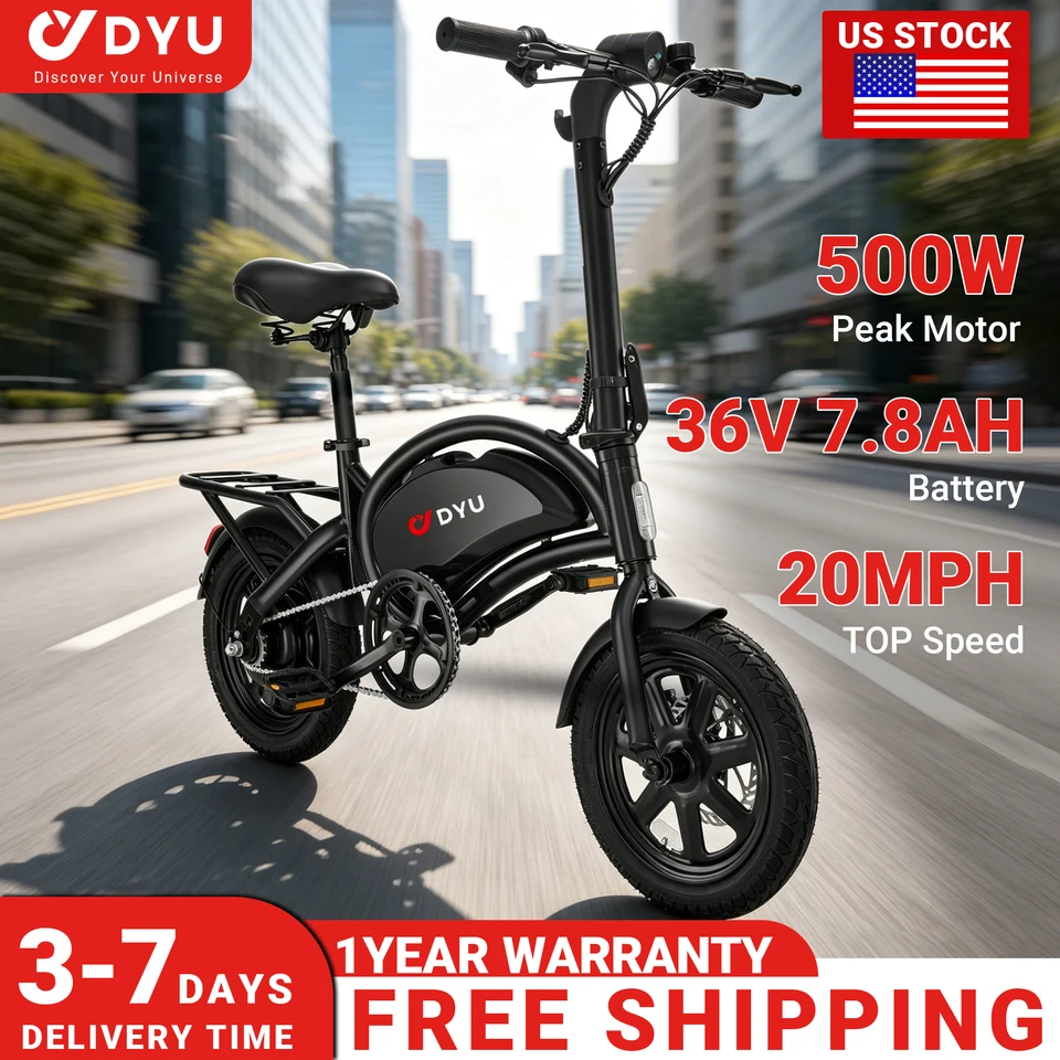 DYU D3F 14 inch Folding Electric Bike Peak 500W Motor 280.8WH Battery Electric Bicycle,20mph City E-bike image 1