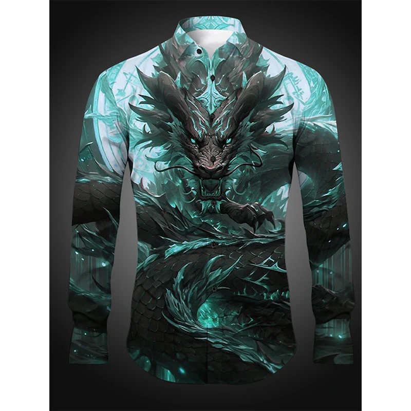 

Full Print Dragon Abstract Graphic Shirts For Men Long Sleeve Turndown Button Down Oversized Shirts Mens Personalized Blouse