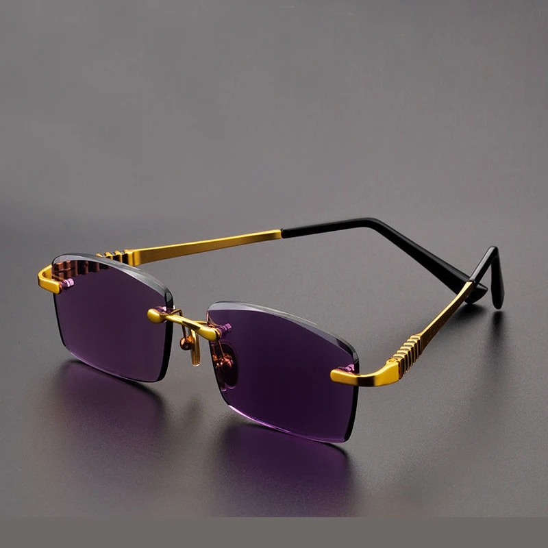 Purple Crystal Glass Reading Glasses Women Rimless Presbyopic Diopter Natural Mineral Stone Lens +1.0 +2.0 +4.0 Top Quality