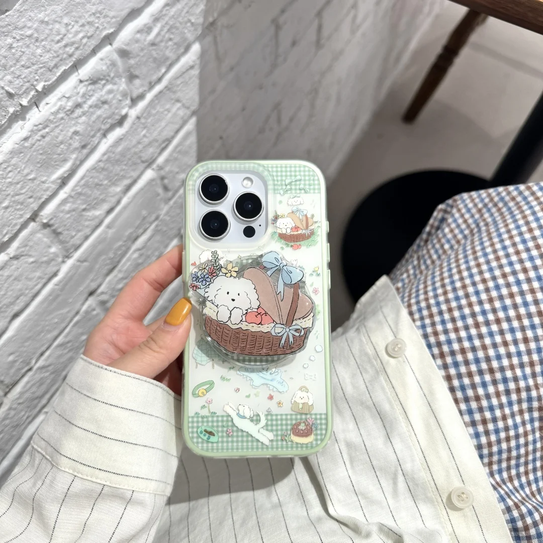

Cute Puppy Cartoon Dog Magnetic Phone Case for IPhone 17 16 15 14 Pro Max 13 Cover with Magsafe Holder Silicone Korean Cover