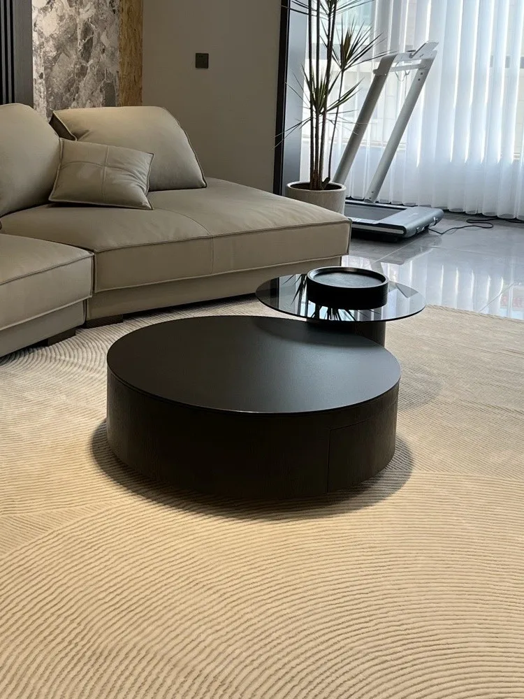 Light luxury solid wood, black rock slab, large and small round coffee table, combination of high-end round coffee table, Italia