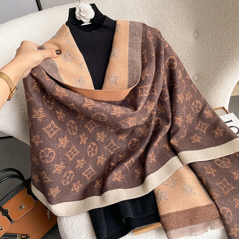 2024 Winter Double sided Scarf Women\'s Double-sided Shawl Imitation Cashmere Retro Foreign Style Fashion All-match