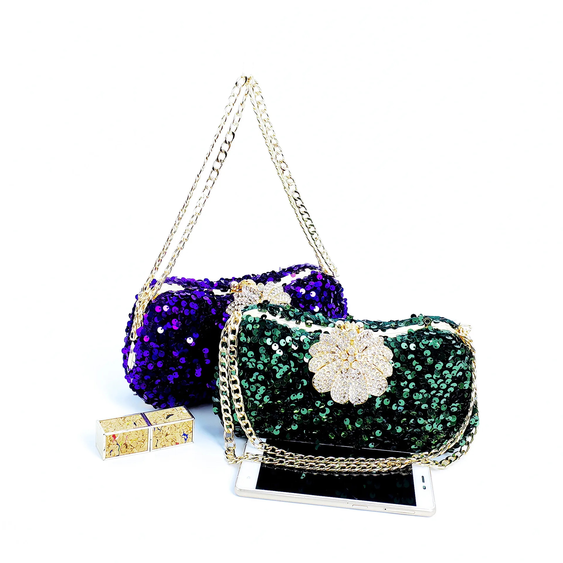 Sparkling Colored Beads Clip Bag Women's Double Chain Dinner Women's Bridal Bag Handtassen Dames Sac À Main Femme Luxe De Marque