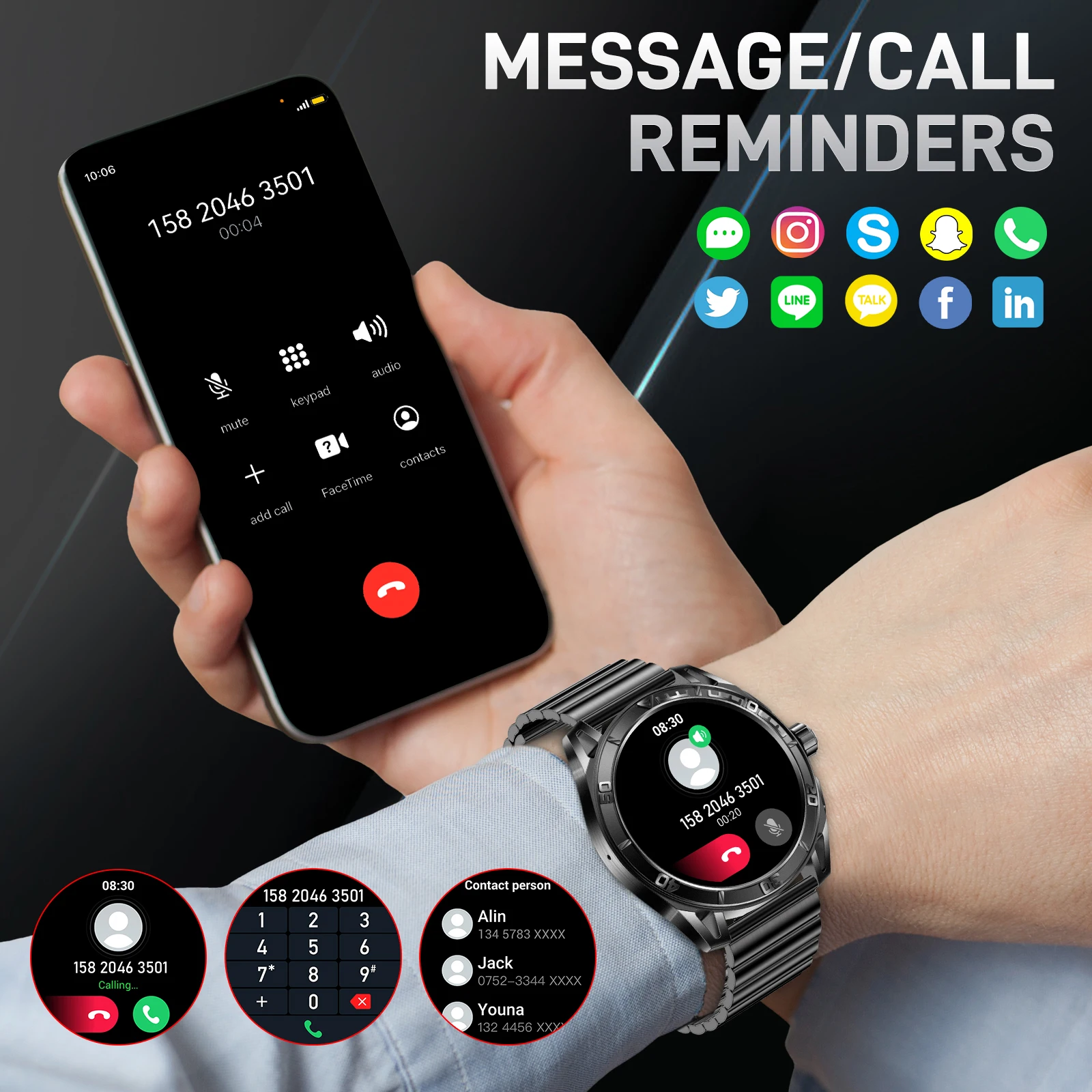 EIGIIS ساعة ذكية للرجال 1.43 بوصة شاشة كبيرة AMOLED IP68 ساعة مقاومة للماء مع معدل ضربات القلب ومتتبع النوم وعرة بلوتوث Smartwatch