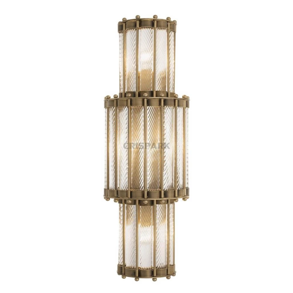 

Luxury Clear Glass Wall Light LED Vintage Brass Grand Wall Lamps for Living Room Indoor Bedroom Three Tiers Sconce Light Fixture