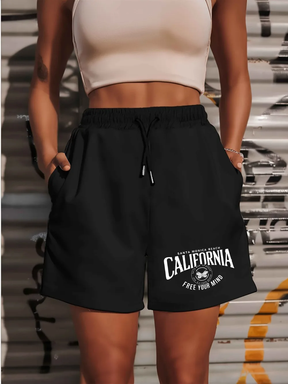 Women's Oversized California Free Your Mind Shorts Summer Beach Pants Suitable for Summer Casual Wear Beach Outfits Shorts