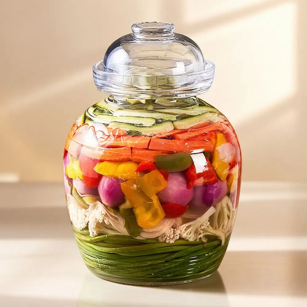 Traditional Chinese Water Seal Kimchi Jar Thickened Glass Fermentation Crock Transparent Pickling Container Home Kitchen Supplie