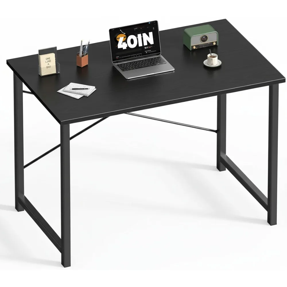 40 Inch Modern Simple Computer Desk Wood Black Writing Study Work Table for Home Office Bedroom