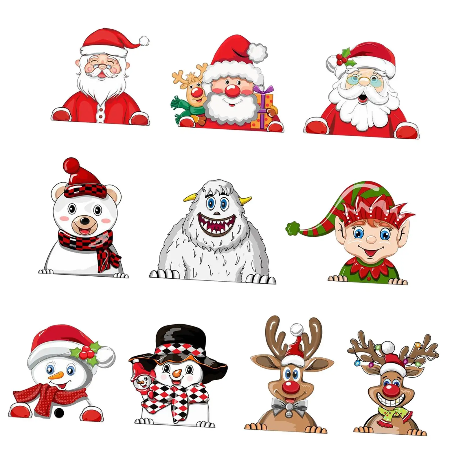 10Pcs Christmas Car Window Decals Car Stickers for Home Holiday Trucks