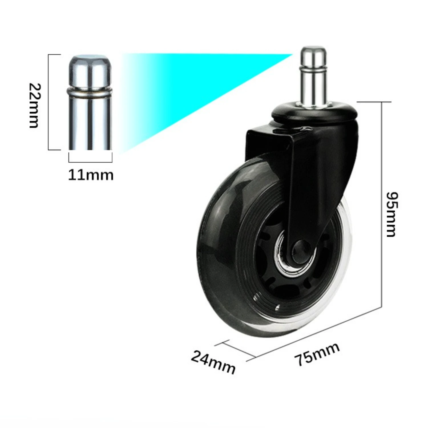 5PCS Universal Mute Casters 3 Inch Office Chair Wheels Quiet Smooth Rubber Wheels Replacement 360 Degree Chair Caster Wheels