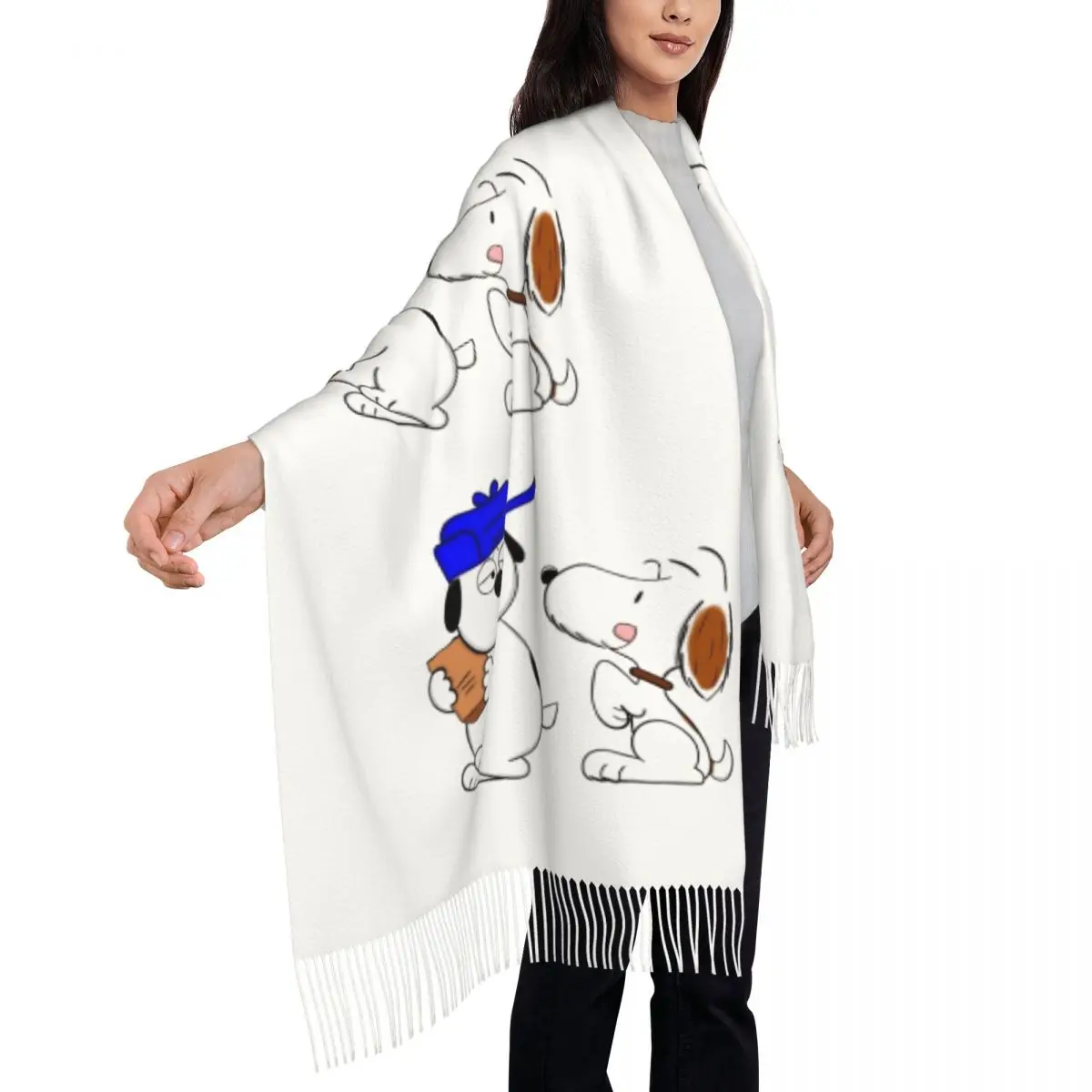 Custom Ladies Long S-Snoopys And Olaf Scarves Women Winter Thick Warm Tassel Shawl Wraps Scarf