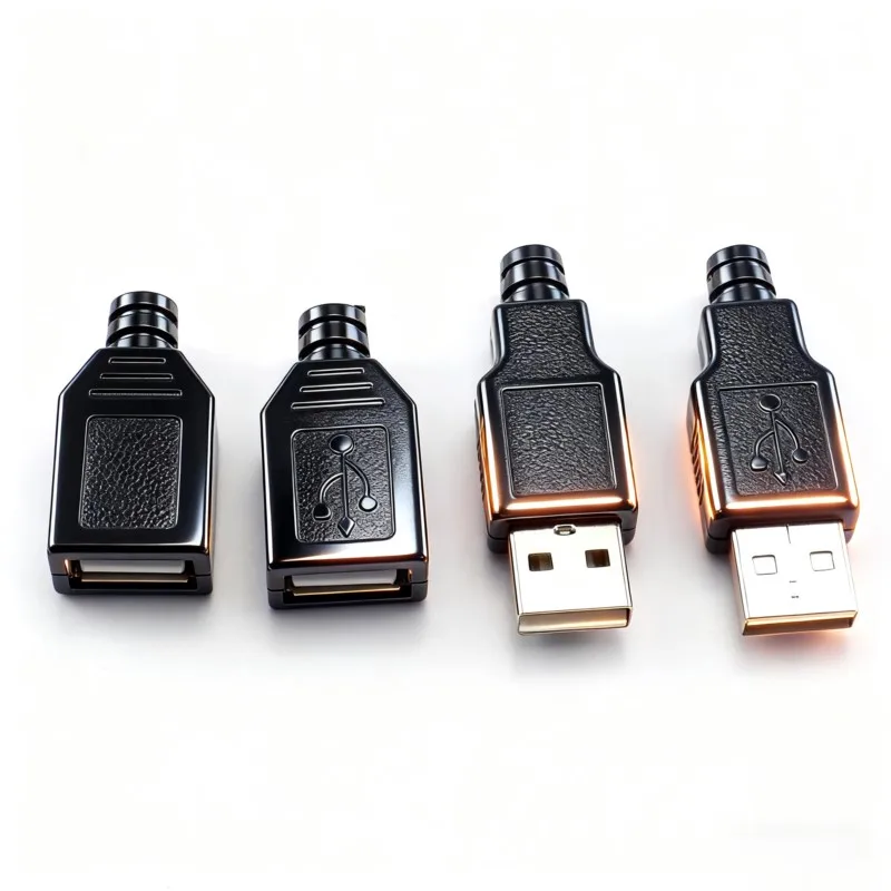 USB 2.0 Type A Male Female 4 Pin Plug Socket Connector With Black Cover DIY Kits 5V 1.5A-2A Female Plug Socket Connector  A1