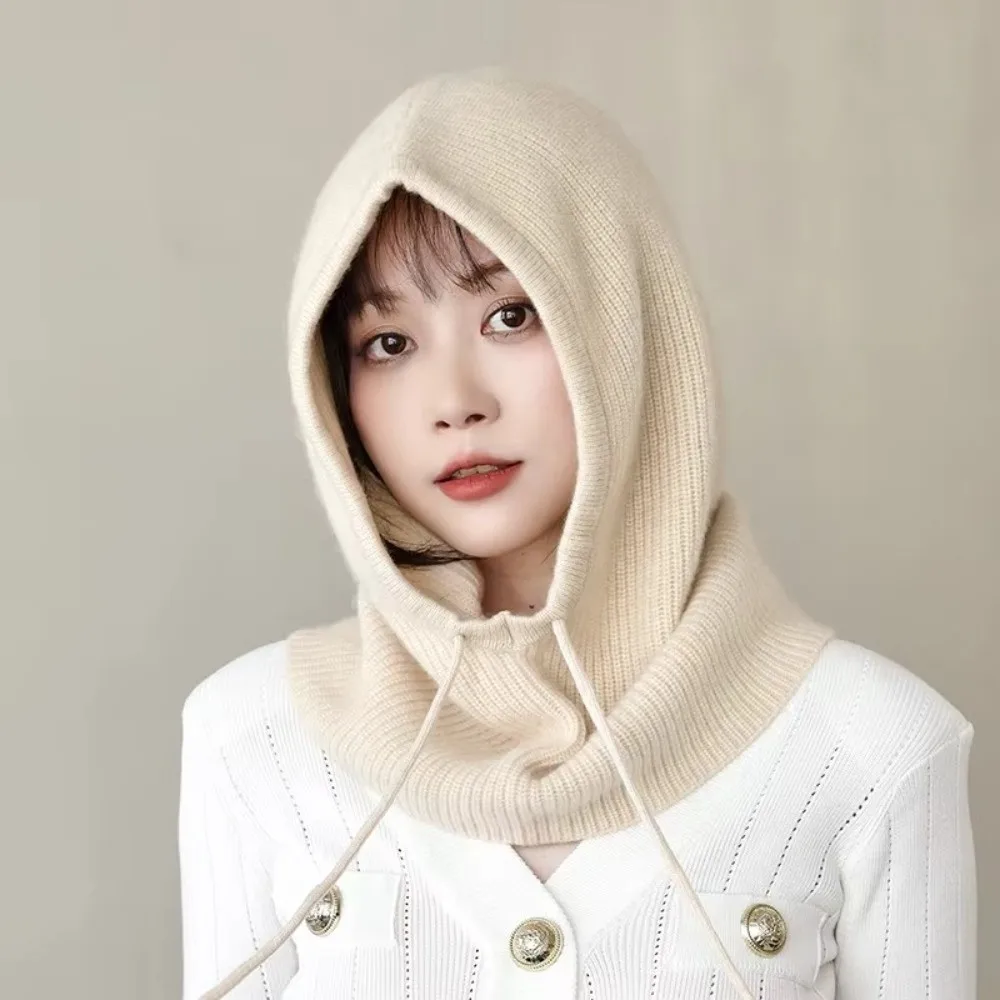 Thick Winter Knitted Hooded Caps Warm Insulation Elastic Beanies Cap Breathable Windproof Balaclava Hat
