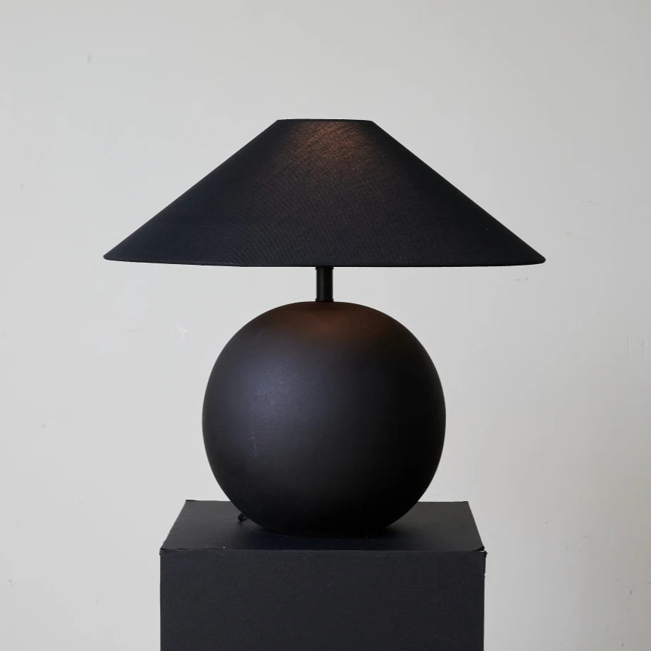 Vintage Pottery Jar Table Lamp for Hotel Living Room Bedroom Wabi-Sabi Lighting Handmade Big Size Ceramic Linen Bedside Lamp