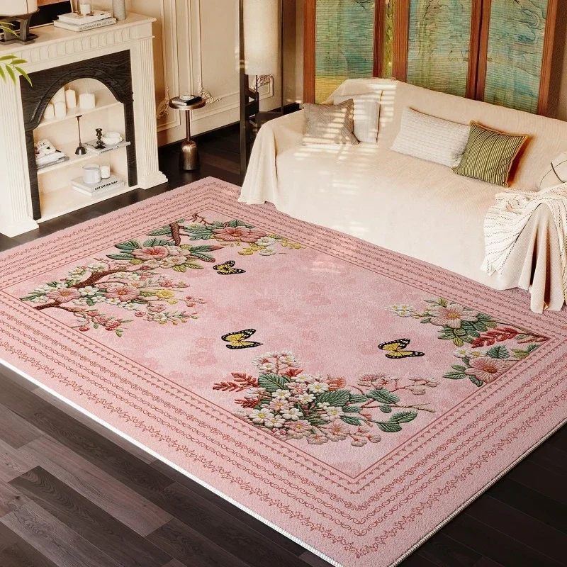 yesFrench Style Carpets for Living Room Fluffy Soft Cloakroom Rug Flower Pattern Bedroom Decor Carpet Thick Plush Lounge Floor M
