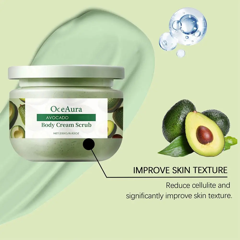 Body Exfoliating Scrub Cream Avocado Removing Stretch Marks Lifting Skin Hydrating Whitening Anti Cellulite Deep Cleansing Cream