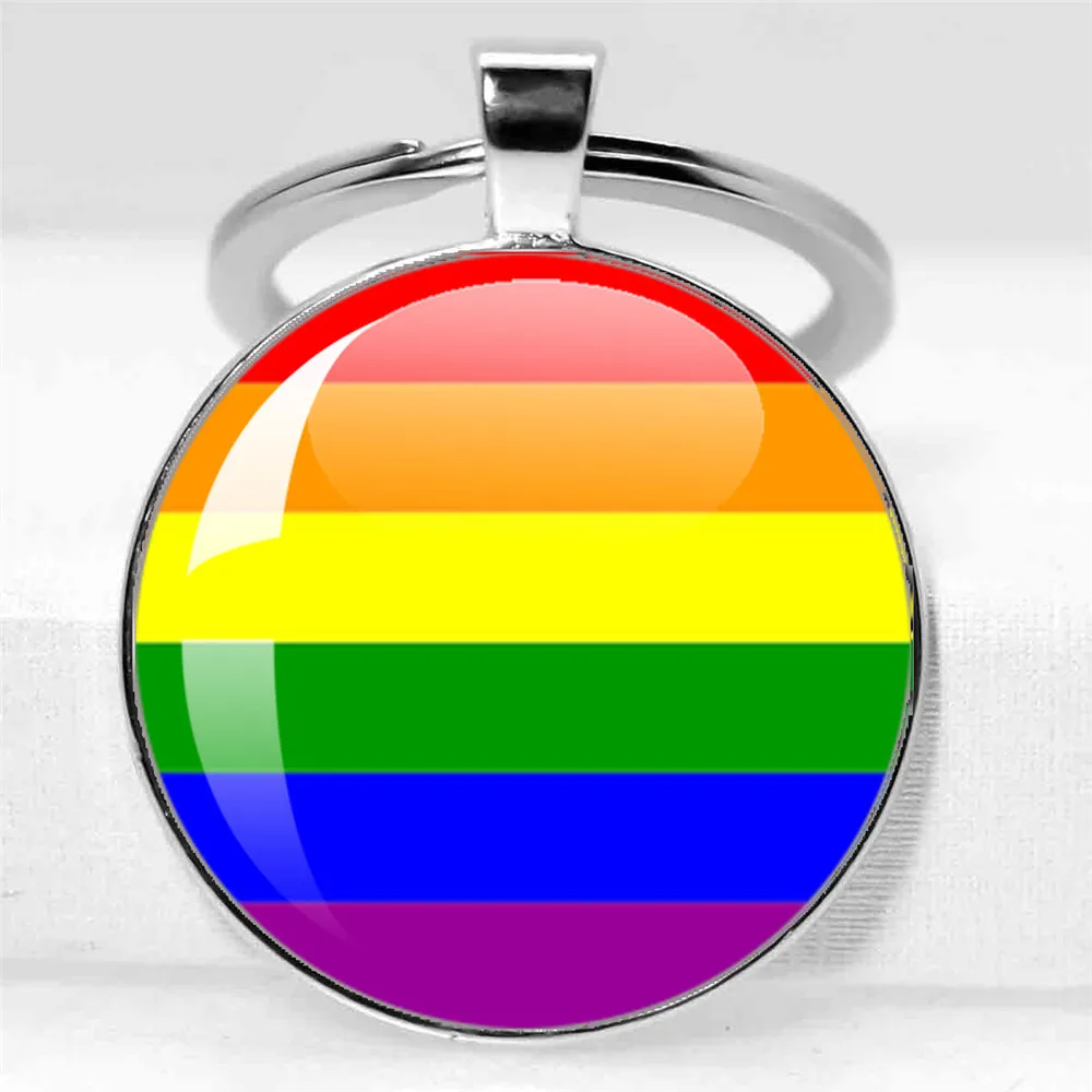 25MM/30MM Car Key LGBT Glass Cabochon Keychain Gay Lesbian Pride Rainbow Holder Key Ring Homosexuality Charm Jewelry Gift