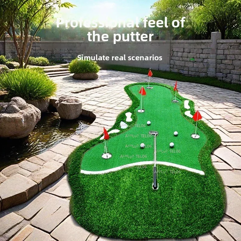 Indoor Outdoor Golf Putting Practice Mat, Portable Training Green for Home Office Backyard flag holder