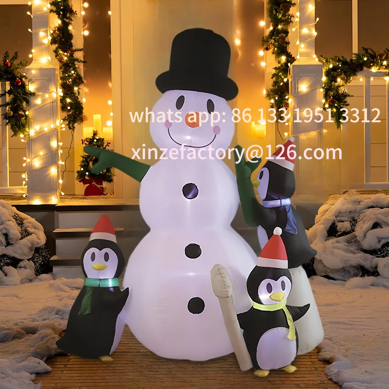 

Customizable Christmas Inflatable Three Penguins Christmas Snowman Glowing Air Mold Garden Party Decoration Ornament