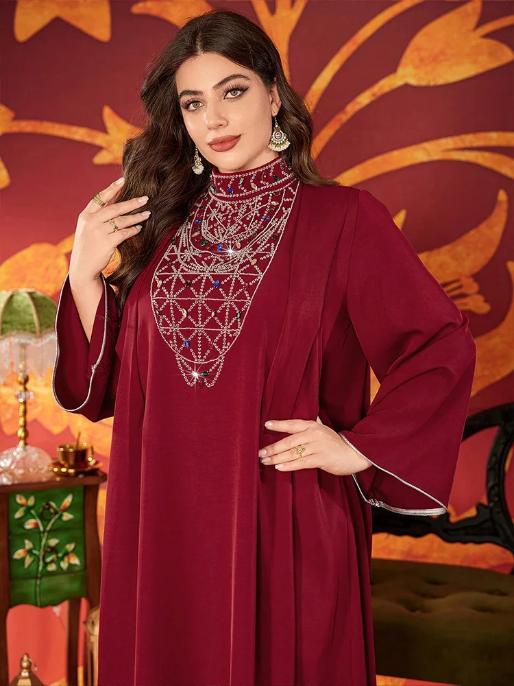 

Ramadan Diamonds Abaya Dubai Women Muslim Maxi Dress Eid Djellaba Elegant Turkey Kaftan Femme Musulmane Robe Islam Jalabiay Gown