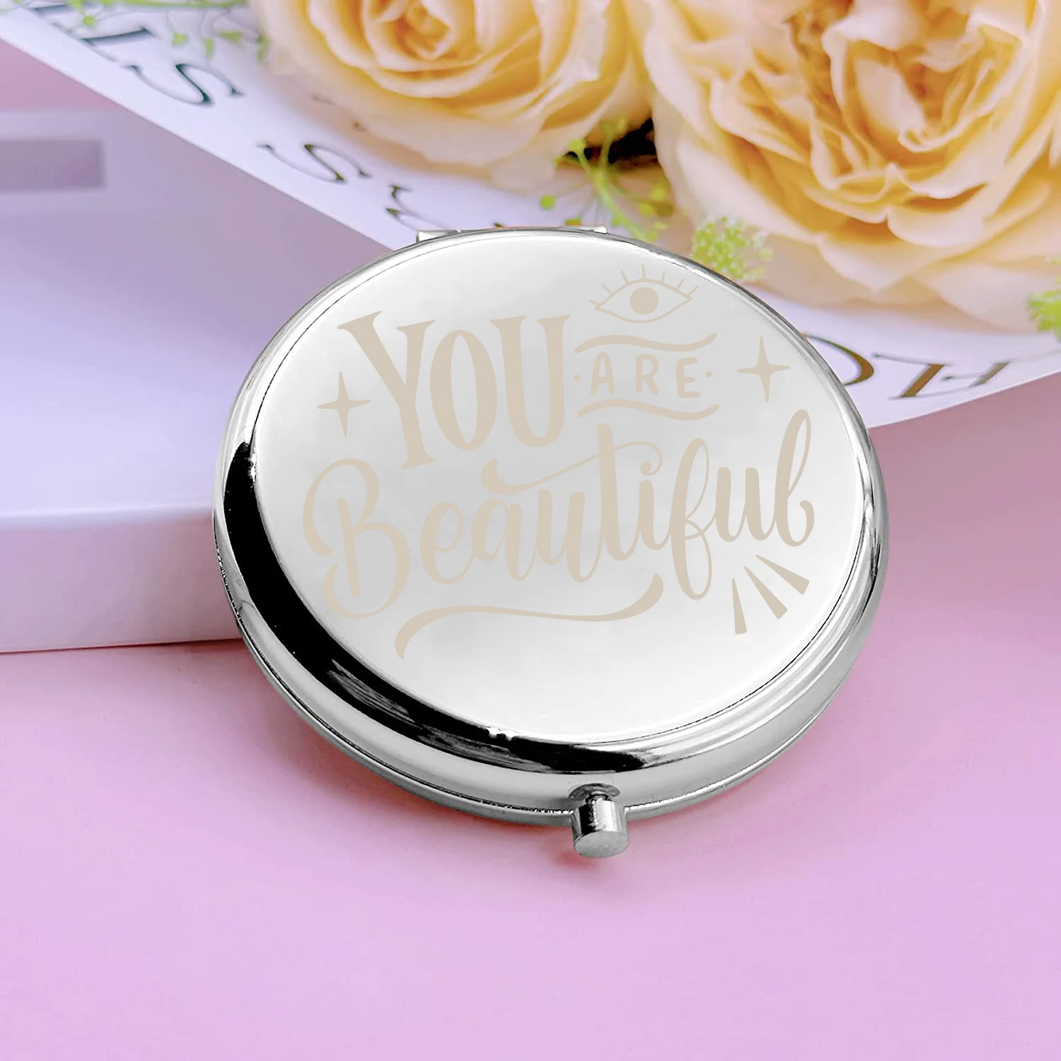Specchio Pieghevole Personalizzato Con Nome, Realizzato In Acciaio Inossidabile E Inciso Al Laser Con Nomi Personalizzati, Perfetto Come Regalo.
