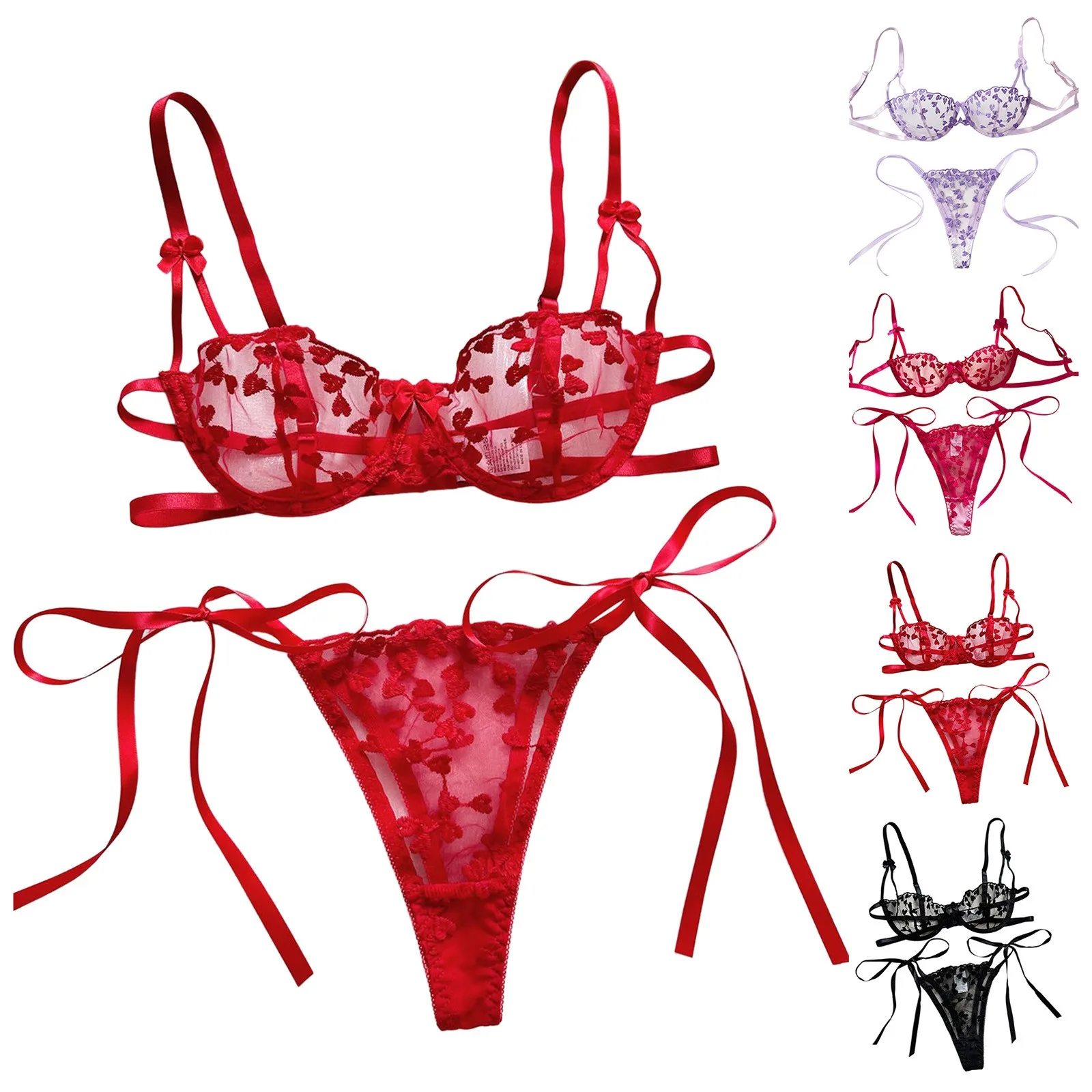 Conjunto de lingerie sexy para mulheres, roupas íntimas românticas bordadas, malha com underwire, fantasias plus size