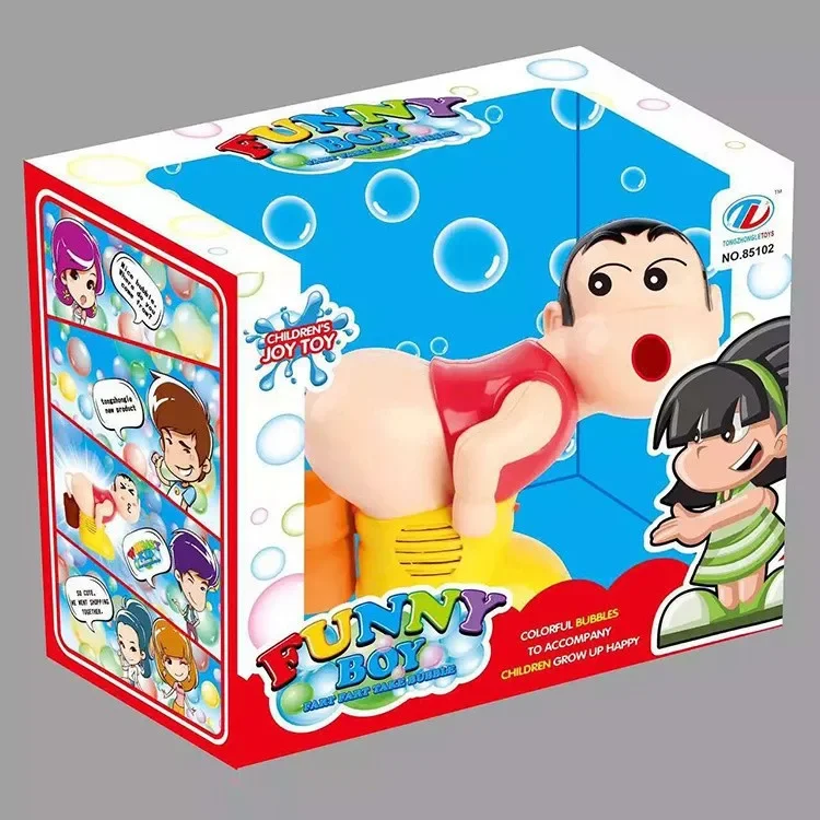 [Funny] Electronic Cartoon boy Plastic Blowing Bubbles Toy Electric Creative Light Bottom blowing bubbles gun figure kids gift