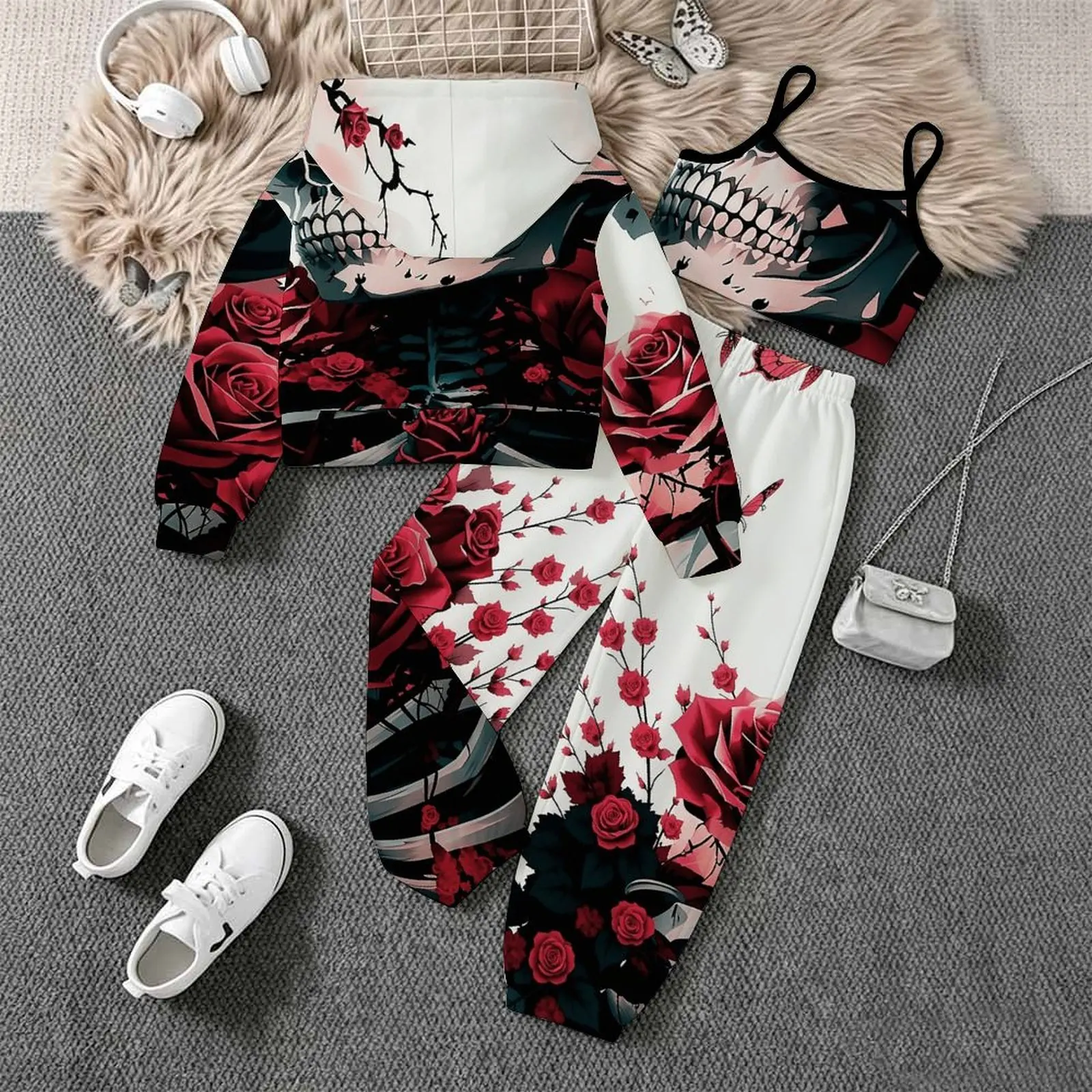 Children's Jogging Pants Casual Pants Autumn Winter Girls' Printed Three Piece Fashion Coat All Hallows' Day Vest Daily Pants