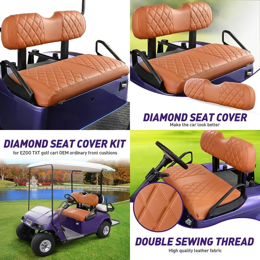 

Golf Cart Diamond Seat Covers Kit, Fit for EZGO TXT 1994-2013/EZGO RXV OEM Standard Front Seat Cushion, Golf Cart Vinyl Seat Co
