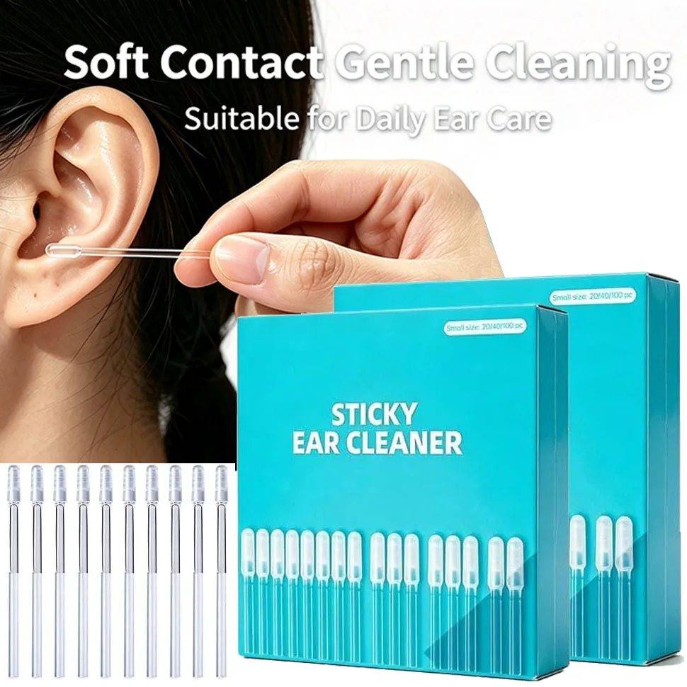 24Pcs Ear Cleaning Stick, Reusable Ear Wax Cleaning Tools with Soft Rubber Head Gentle Adhesive Ear Pick Ear Care Kit