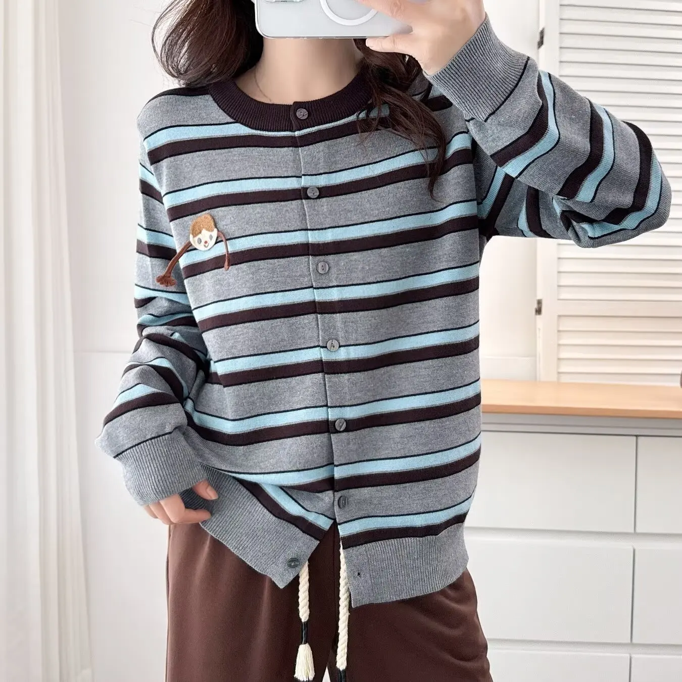 

Fashion Plus Size Women's Sweaters Autumn 2025 Youthful Embroidered three-dimensional Braid Girls And Striped Knitted Cardigan